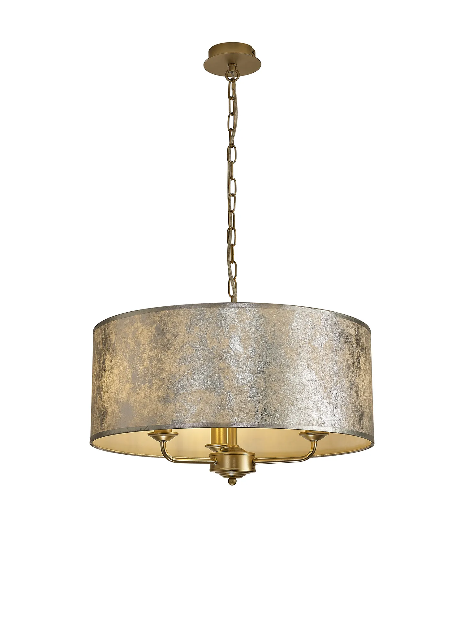 DK0976  Banyan 50cm 3 Light Pendant Champagne Gold; Silver Leaf